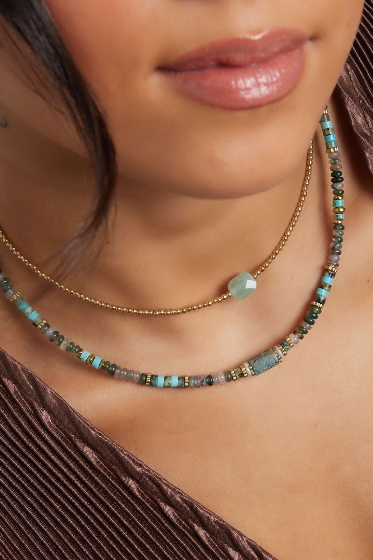 Collar perlas fiesta - Colección piedras naturales Verde & Oro Acero inoxidable h5 Imagen3